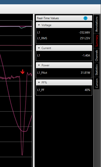 Power analyser zoom trace